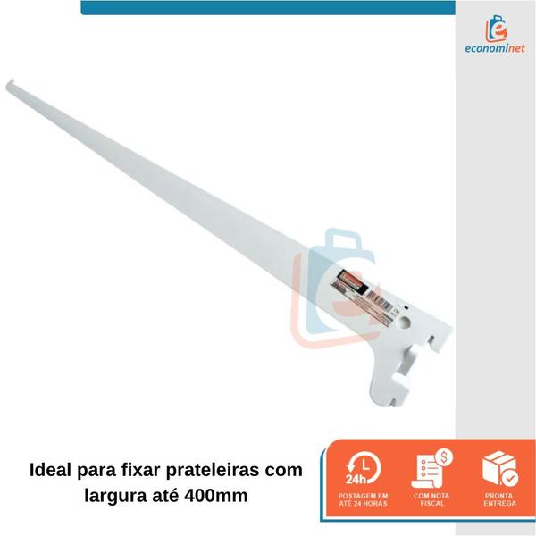 Imagem de Kit 12 Un Suporte Prateleira Cremalheira Para Trilho Branco Starfer 40cm