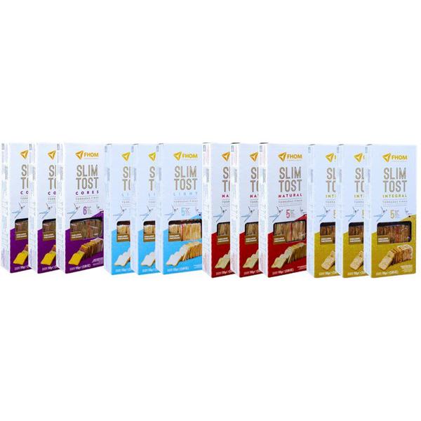 Kit 12 unid Torrada Slim Tost 4 sabores Vegano Caixa FHOM Imagem de Kit 12 unid Torrada Slim Tost 4 sabores Vegano Caixa FHOM