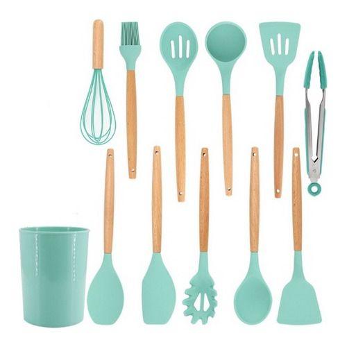 Imagem de Kit 12 Utensílios De Cozinha Colheres Espatula Silicone