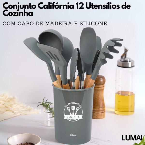 Imagem de Kit 12 Utensílios De Cozinha Em Silicone E Cabo De Madeira LUMAI