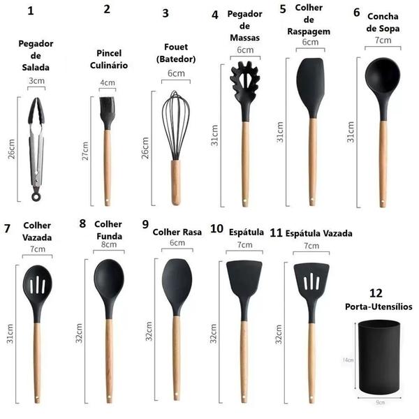 Imagem de Kit 12 Utensílios de Cozinha Peças Jogo de   em Silicone Completo  Antiaderente