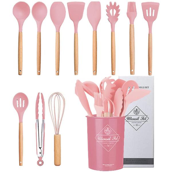 Imagem de Kit 12 Utensílios de Cozinha Peças Jogo de   em Silicone Completo  Antiaderente