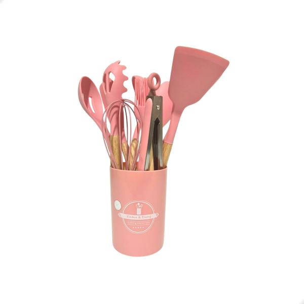 Imagem de Kit 12 Utensílios De Cozinha Silicone E Madeira Premium