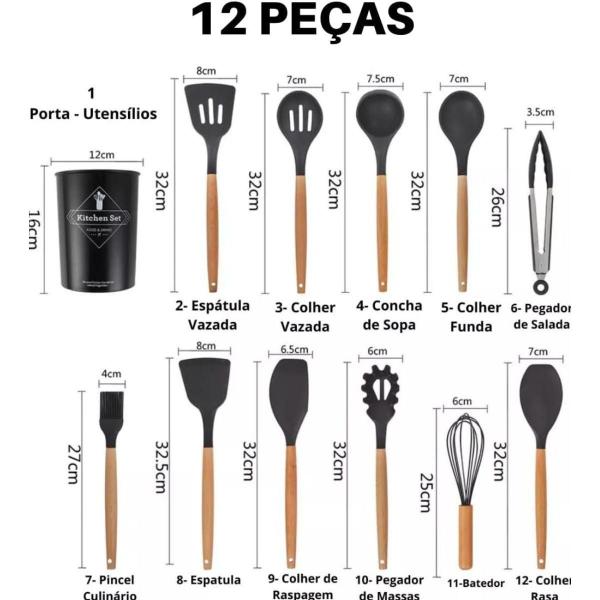 Kit 12 Utensílios De Cozinha Sofisticado - Black Watch Imagem de Kit 12 Utensílios De Cozinha Sofisticado