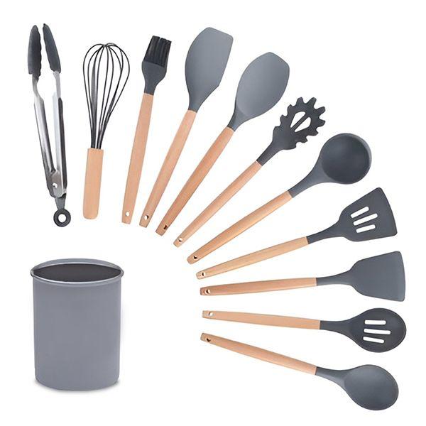 Imagem de Kit 12 Utensílios Jogo de Cozinha de Silicone com Espatulas Pincel Batedor Manual - Cinza