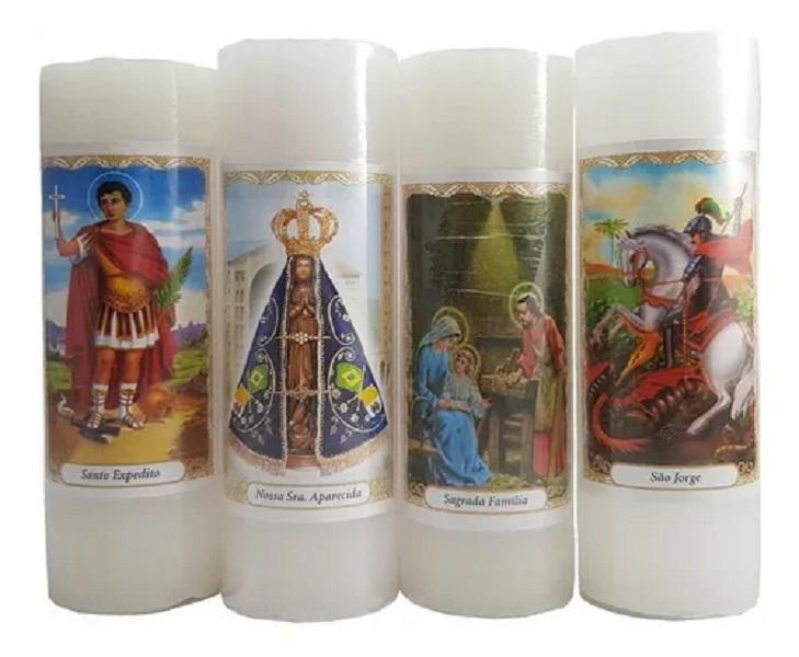 Imagem de Kit 12 Velas Votivas 210g Com Imagens De Santos Católicos