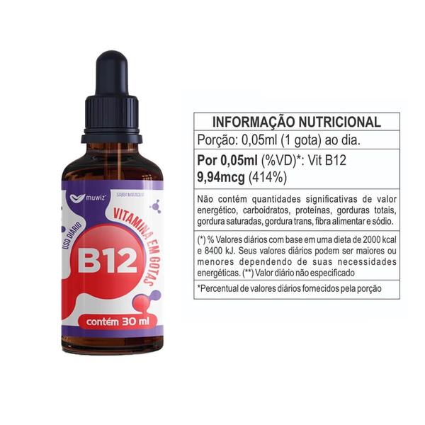 Imagem de Kit 12 vitamina b12 sublingual gotas alto teor e rápida absorção muwiz