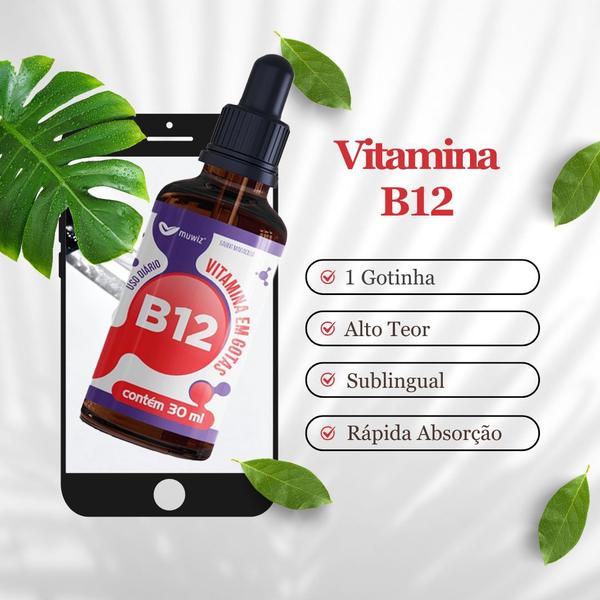 Imagem de Kit 12 vitamina b12 sublingual gotas alto teor e rápida absorção muwiz