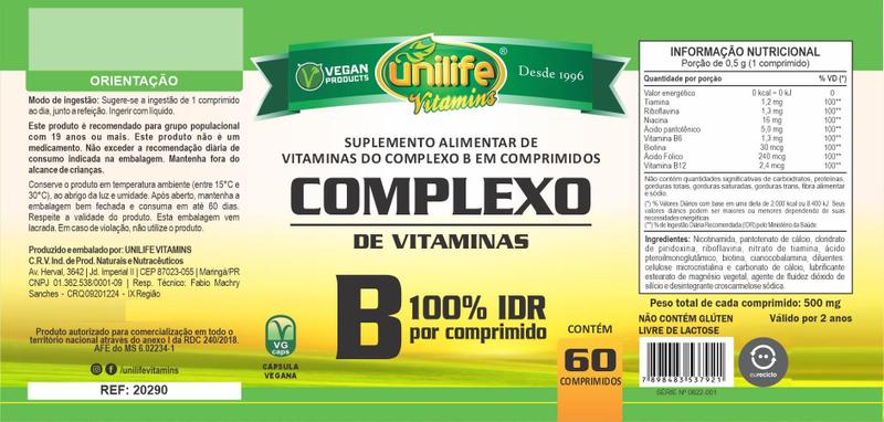 Imagem de Kit 12 vitaminas do complexo b 60 comp de 500 mg unilife