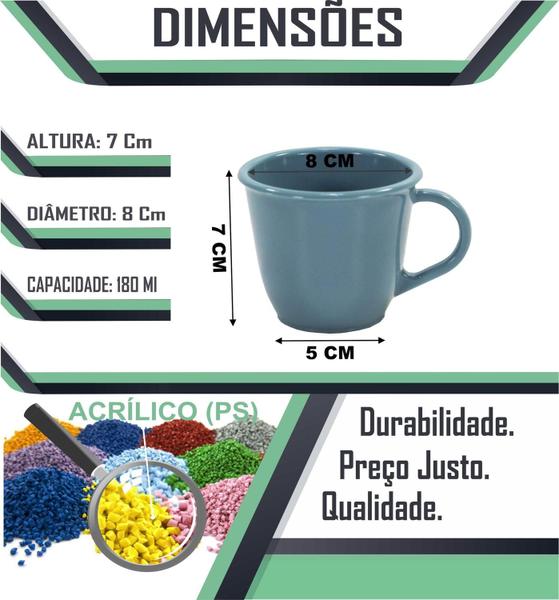 Imagem de Kit 12 Xícaras Acrílicas Azul Grande 180 Ml Chá Café