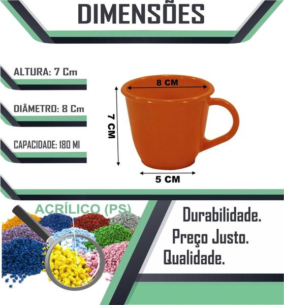 Imagem de Kit 12 Xícaras Acrílicas Laranja Grande 180 Ml Chá Café