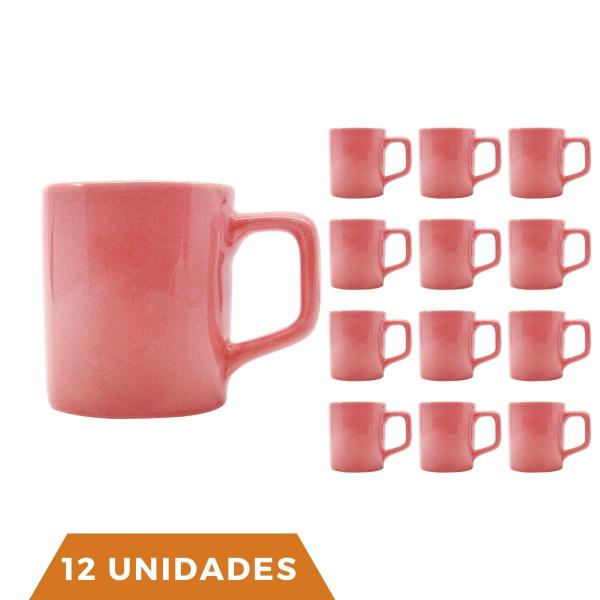 Imagem de kit 12 Xícaras Café Colors Rosa 80mL Cerâmica Mesa Posta