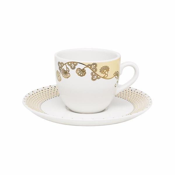 Imagem de Kit 12 Xícaras Cafézinho Coup Golden Oxford Porcelana Borda Em Ouro 75ml