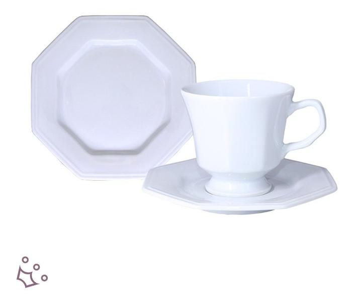 Imagem de Kit 12 Xicaras Chá E 12 Pratos Sobremesa Prisma Porcelana Schmidt 36 Peças