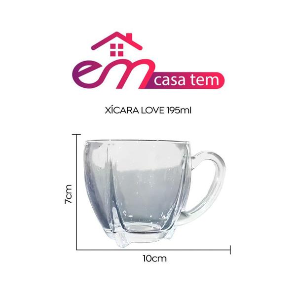 Imagem de Kit 12 Xícaras de Café Vidro Love Em Casa Tem 195ml