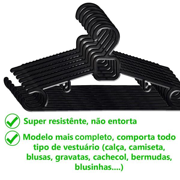 Imagem de Kit 120 Cabides Adulto Preto Modelo Reforçado Luxo Atacado Lojas