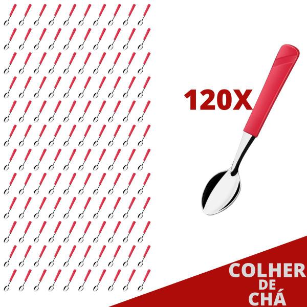 Imagem de Kit 120 Colheres de Chá Aço Inox e Plástico Vermelho Luna