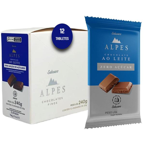 Imagem de Kit 12Un Chocolate Salware Alpes Ao Leite Zero Açúcar 20G