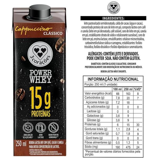 Imagem de Kit 12Un Power Whey Cappuccino Clássico 3 Corações 250Ml