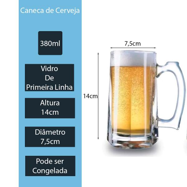 Imagem de Kit 12x Caneca De Vidro P/ Chopp 0 Grau 380ml