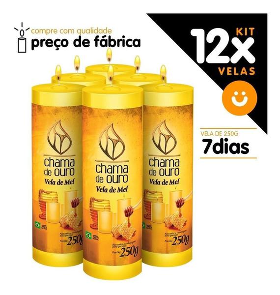 Imagem de Kit 12x Vela De 7 Dias Atacado  250g Velas De Mel - Amarela