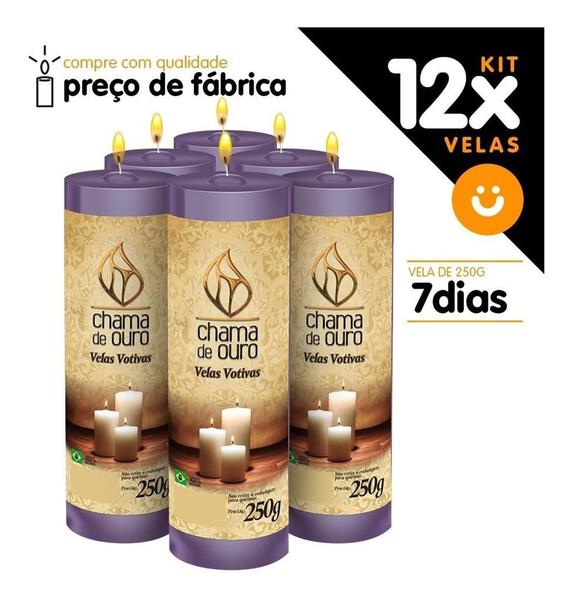 Imagem de Kit 12x Vela De 7 Dias Atacado  250g Velas Na Cor Lilás