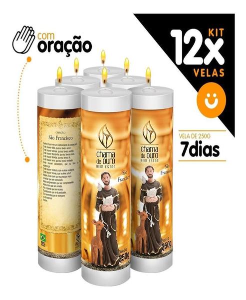 Imagem de Kit 12x Vela De 7 Dias Oração Santo Religiosa São Francisco