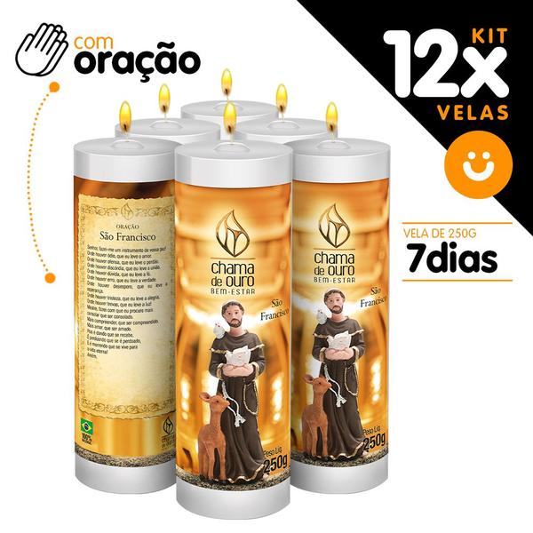 Kit 12x Vela De 7 Dias Velas C/ Imagem Oração Várias Opcoes - Chama de Ouro Imagem de Kit 12x Vela De 7 Dias Velas C/ Imagem Oração Várias Opcoes