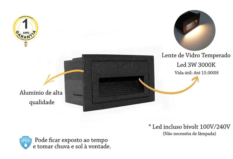 Imagem de Kit 13 Balizador Embutir Led Externo Preto Retangular Lup52