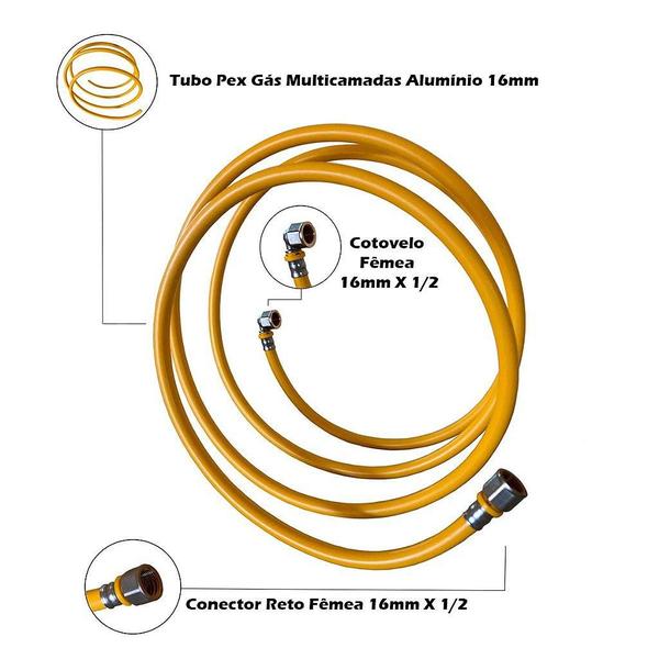 Imagem de Kit 13 Metros Tubo Pex 16mm + Cotovelo + Conector Tudogás