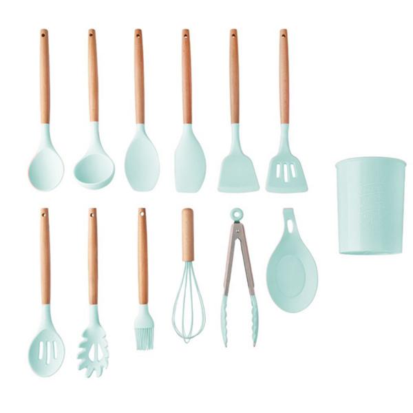 Imagem de Kit 13 Peças Utensílios Cozinha Silicone Colher Copo Suporte