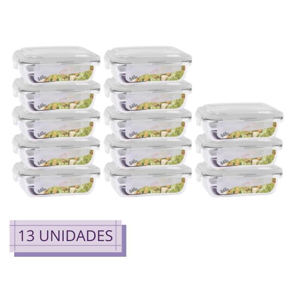 Imagem de Kit 13 Potes 640ml Vidro Hermético Anel Vedação