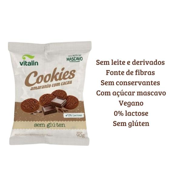 Kit 14 cookies amaranto com cacau sem gluten vitalin 90g Imagem de Kit 14 cookies amaranto com cacau sem gluten vitalin 90g