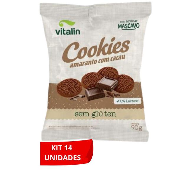 Kit 14 cookies amaranto com cacau sem gluten vitalin 90g Imagem de Kit 14 cookies amaranto com cacau sem gluten vitalin 90g