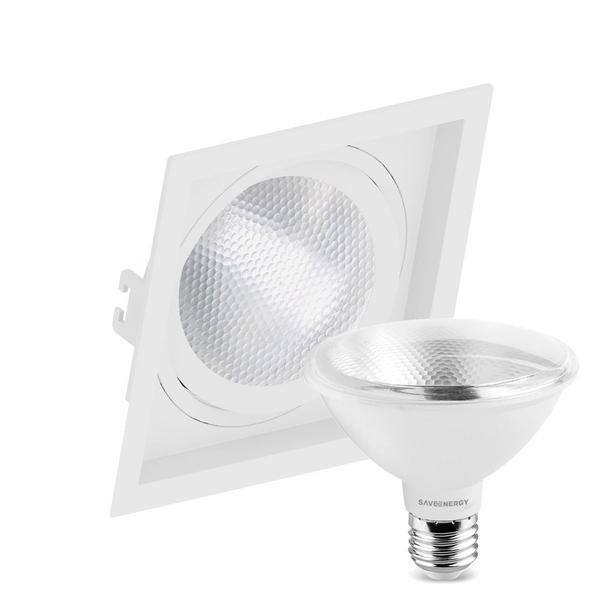 Imagem de Kit 14 Spot Embutir Quadrado Recuado Par30 Branco + Lâmpada Led 10w 2700k