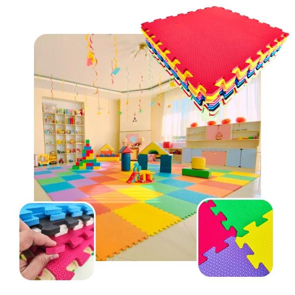 Imagem de Kit 14 Tapete Infantil Tatame EVA 50x50 10mm Criança Bebe 3,5m² Yoga Funcional Custo Beneficio