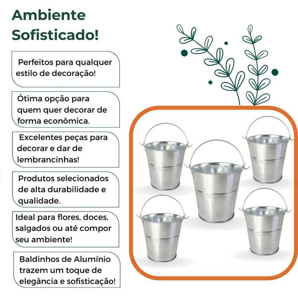 Imagem de Kit 15 Balde Alumínio Prata p/ Decoração/Lembrancinhas/Flor