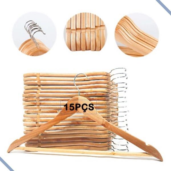 Kit 15 Cabides reforçados adulto Madeira Marfim Atacado - Wincy Imagem de Kit 15 Cabides reforçados adulto Madeira Marfim Atacado