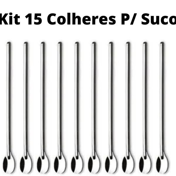 Imagem de Kit 15 Colheres 30 Cm P/Mexer Suco Leite Copo Jarra Comprida