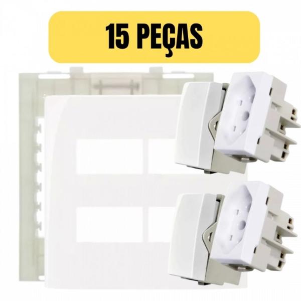 Imagem de Kit 15 conjunto 4x4 tomada 10a + interruptor simples sleek