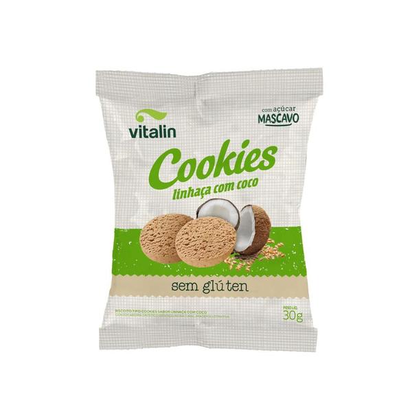 Kit 15 Cookies Linhaça Dourada com Coco Vitalin 30g Imagem de Kit 15 Cookies Linhaça Dourada com Coco Vitalin 30g
