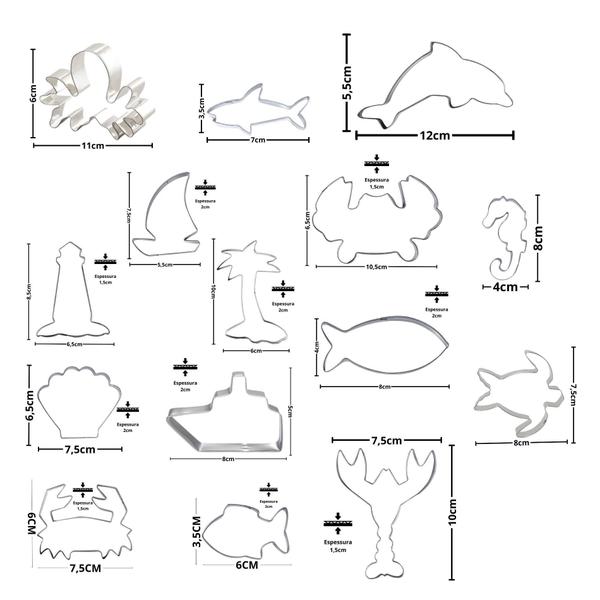 Imagem de Kit 15 Cortadores De Inox Para Biscoito Fundo Do Mar