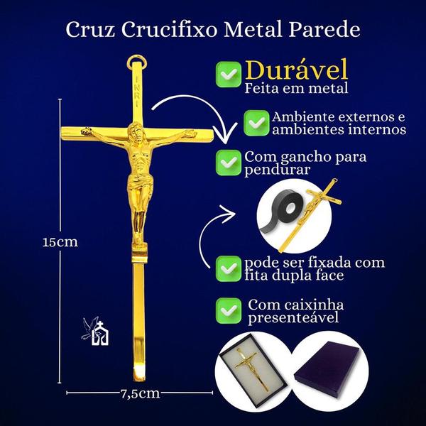 Imagem de Kit 15 Crucifixo Cruz Metal Moderno Cromado 15cm Atacado