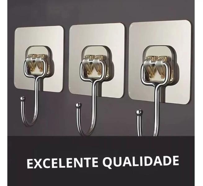 Imagem de Kit 15 Ganchos Inox Parede Inox Super Aderência Luxuoso