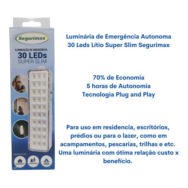 Imagem de Kit 15 Iluminação Luminaria de Emergencia 30 Leds Super Slim Segurimax