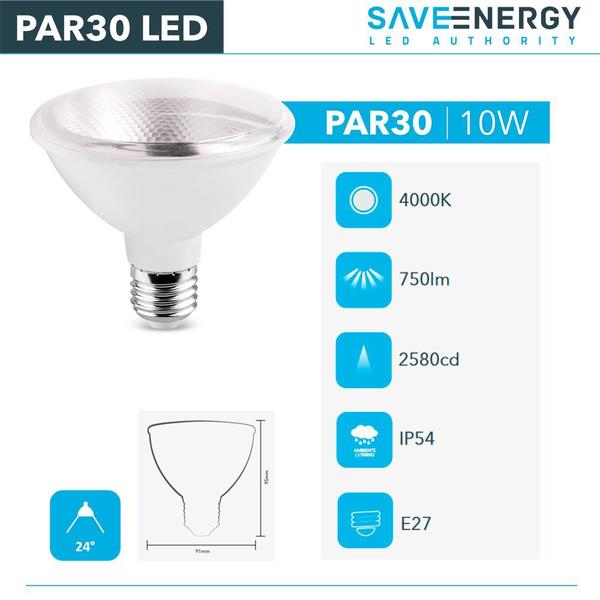 Imagem de Kit 15 Lâmpada Led Par30 10w Save Energy 4000k Branco Neutro