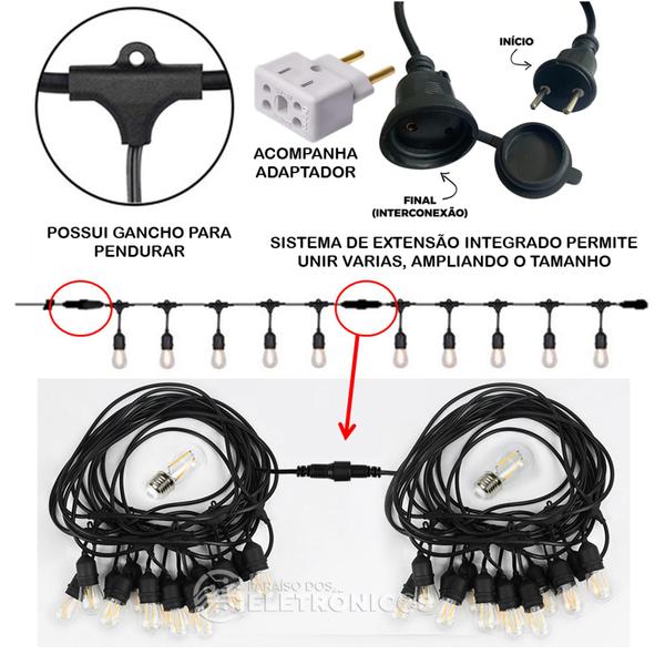 Imagem de Kit 15 Lâmpadas Bolinha G45 Led + Extensão Varal De 15 Metros Ideal Para Restaurante KIT010