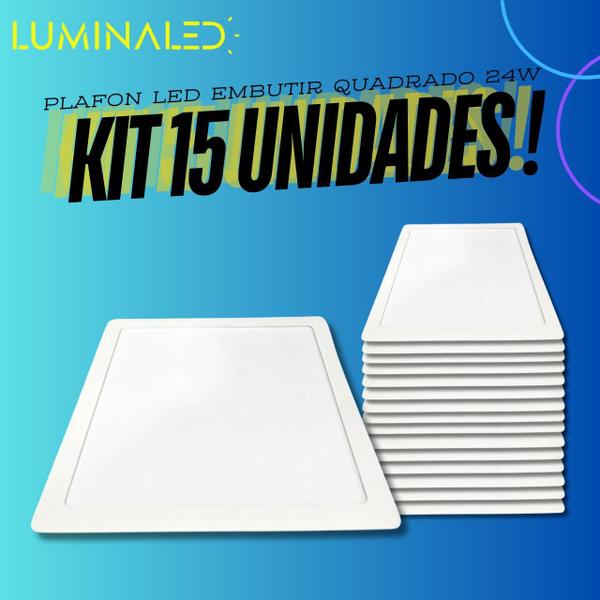 Imagem de Kit 15 Plafon 24w Luminária Embutir Área Quadrado Casa Comercial Compacto