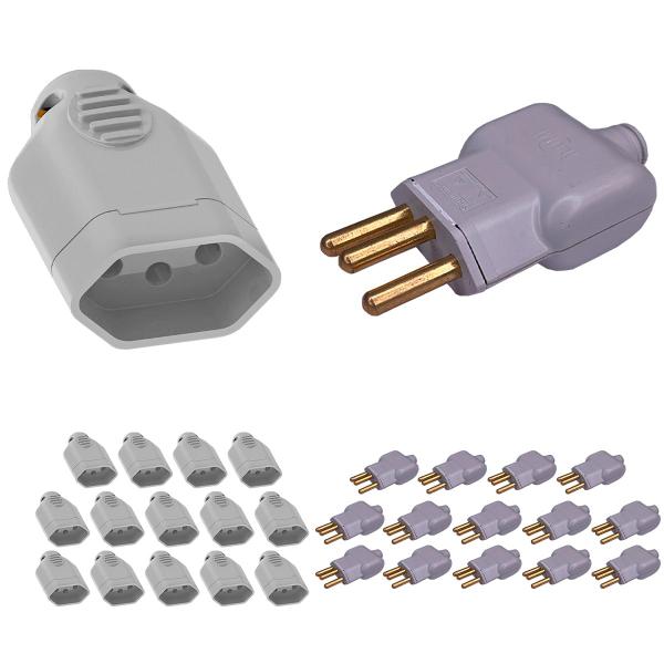 Imagem de Kit 15 Plug Pino Macho 10a 2P+T com 15 Tomada Fêmea 10a 2P+T