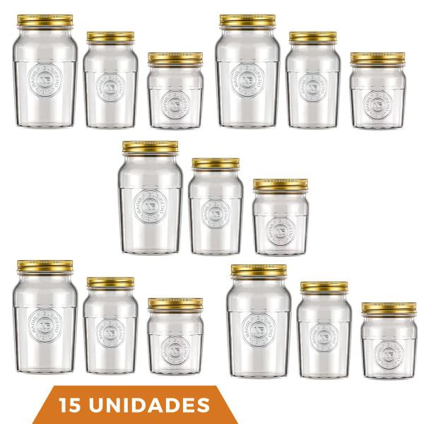 Imagem de Kit 15 Potes Americano Vintage 3Tamanhos 500ml 1L 1,5L Nadir